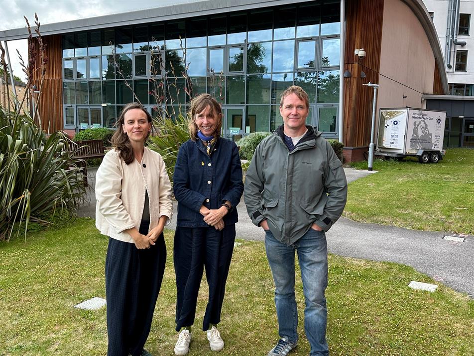 Clementine Blakemore, CEO Katie Tait and Joe Perkins on site of Horatio's Garden Yorkshire